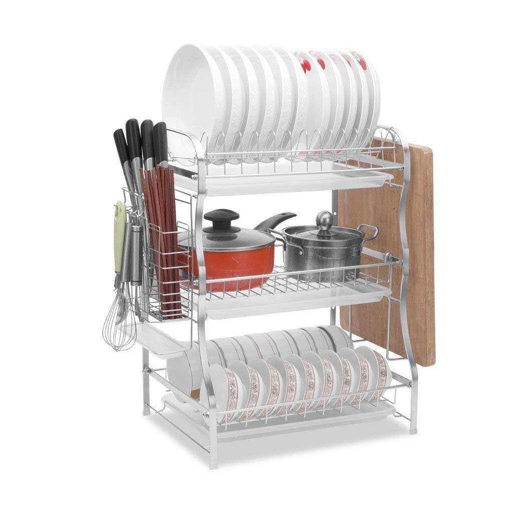 GTHTUHFD Spice Rack Organizer, 3 Tier Storage Rack Dish Rack Drain 304 Stainless Steel Kitchen Racks Dry Dishes Chopsticks Supplies Storage Box Drain Bowl Shelf