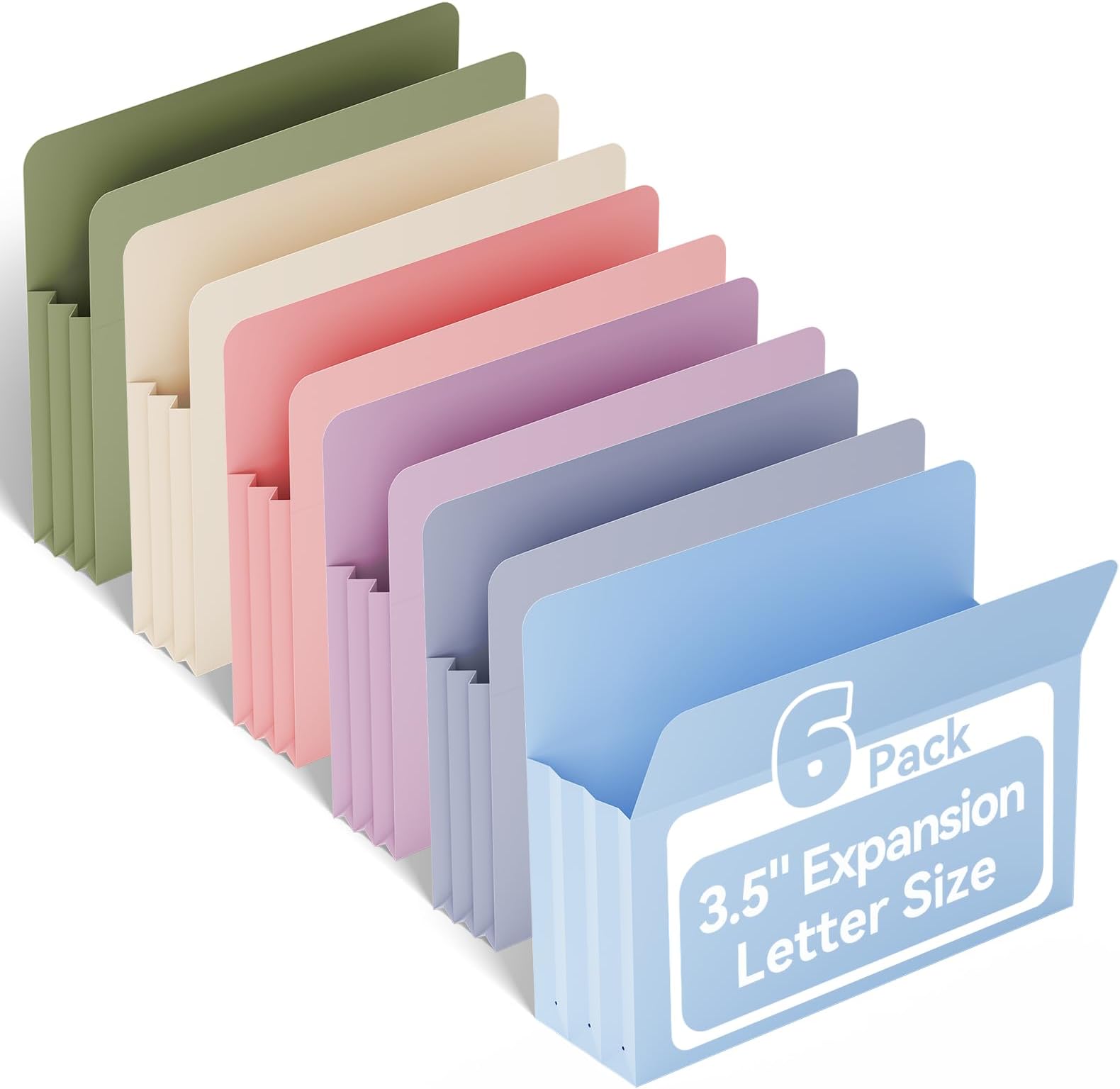 Ansook Expanding File Pockets 3.5" Expansion,6 Pack Extra Capacity Poly File Pockets,Heavy Duty Letter Size File Pockets for Cabinet with Straight-Cut Tab,Holds 8.5" x 11" documents & Manila Folder