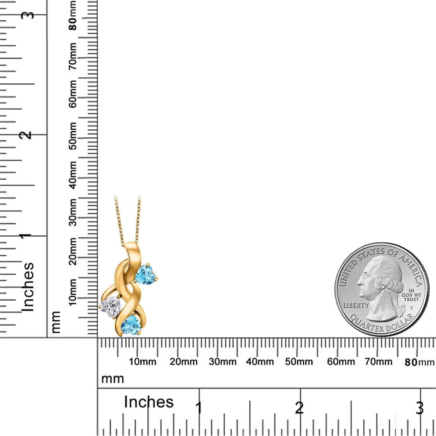 Gem Stone King 18K Yellow Gold Plated Silver Lab Grown Diamond and Swiss Blue Topaz Pendant Necklace for Women | 1.54 Cttw | Gemstone April Birthstone | Heart Shape 5MM | With 18 Inch Chain - Image 6