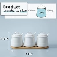 Vista 3 de HAOTOP Juego de 3 tarros de porcelana para condimentos con bandeja, 12 onzas, color blanco