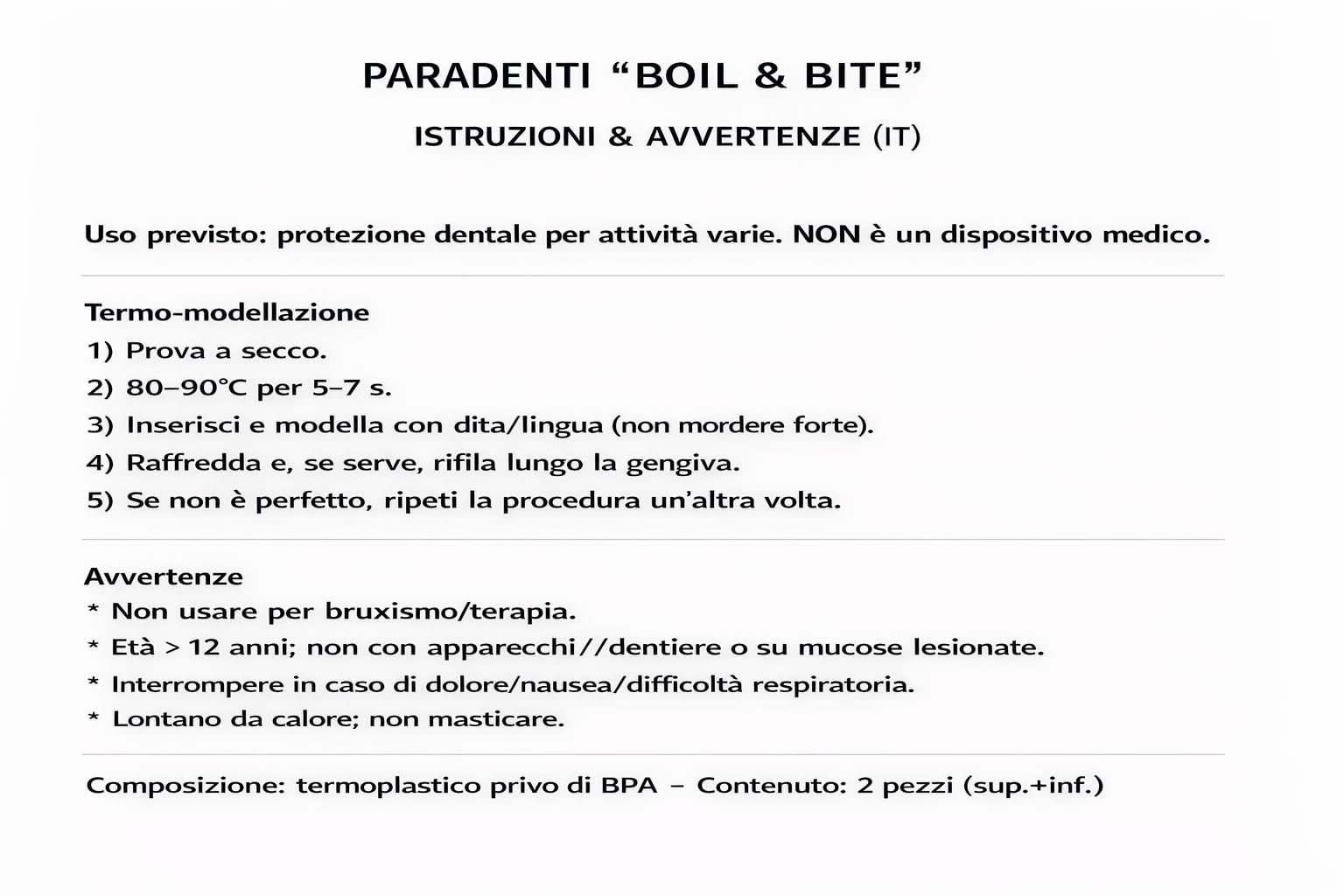 Protector bucal termoformable transparente Boil & Bite 1 par uso nocturno