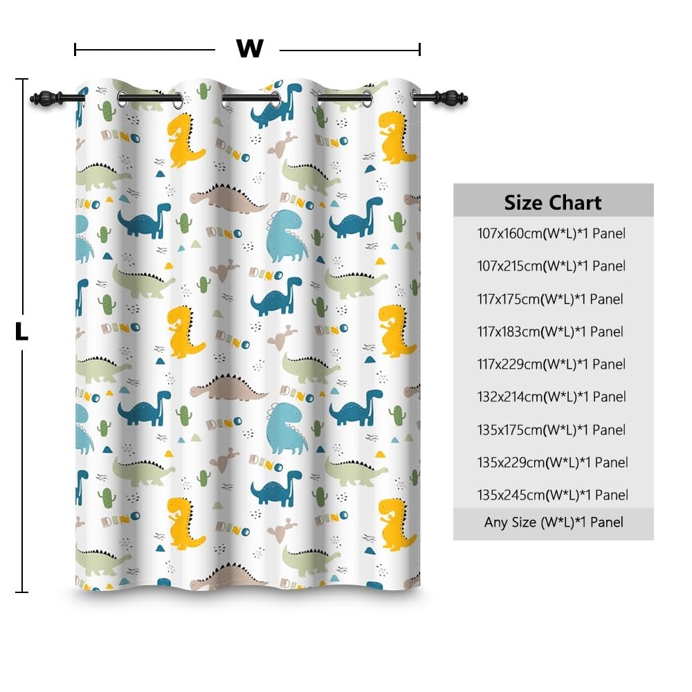 107x160cm Dinosaurier-Cartoon Verdunkelungsvorhang für Kinderzimmer Niedlicher Dino Tierdruck Ösenvorhänge Thermo Tüllenvorhänge Raumteiler Fenstervorhänge für Baby-Spielzimmer,1-Einzelpaneel