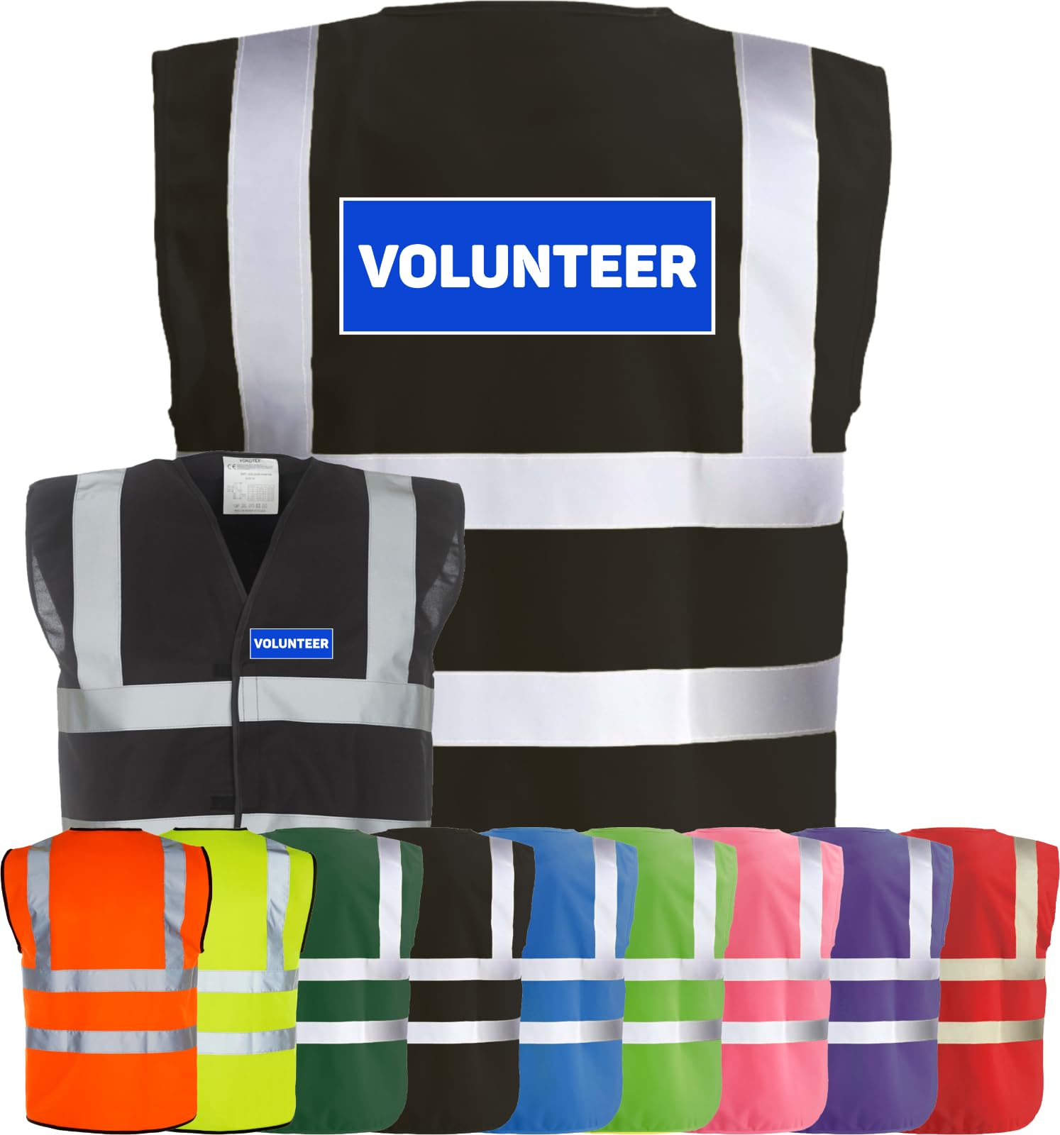 Corporate Togs VOLUNTEER Printed High Visibility Waistcoat - Hi-Vis Safety Vest Tabard, Brace Hi-Vis Strips, Fully EN471 Health, Protective Safety Wear | Safety Apparel