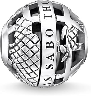 K0262-698-11 - Abalorio para mujer, diseño de bola del mundo con piedra de plata 925, color negro