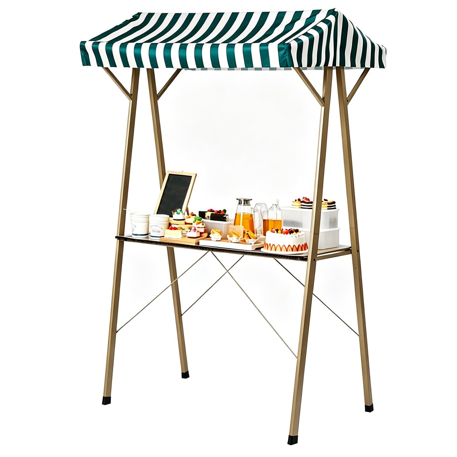 Display Stall Vendor Cart Foldable Vendor Booth with Striped Awning 440lbs Capacity Heavy Duty Stand for Outdoor Markets Groceries(120x200x60cm/47x78x24in)