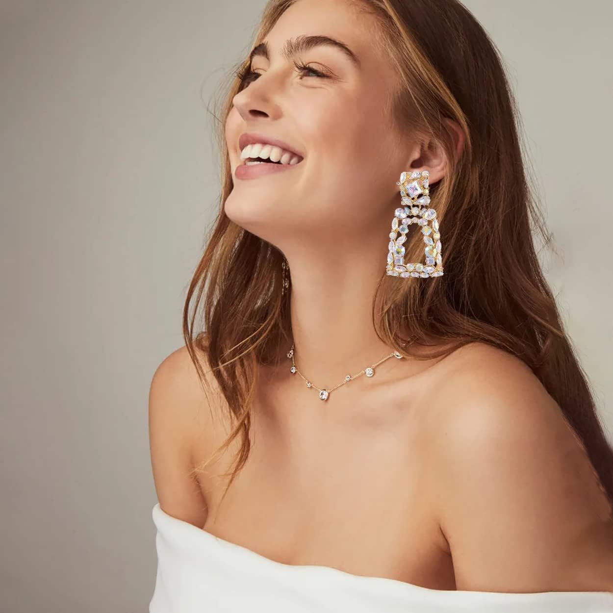 Rhinestone Rectangle Dangle Statement Earrings Trendy Crystal Geometric Drop Earrings hypoallergenic for Women - Image 3