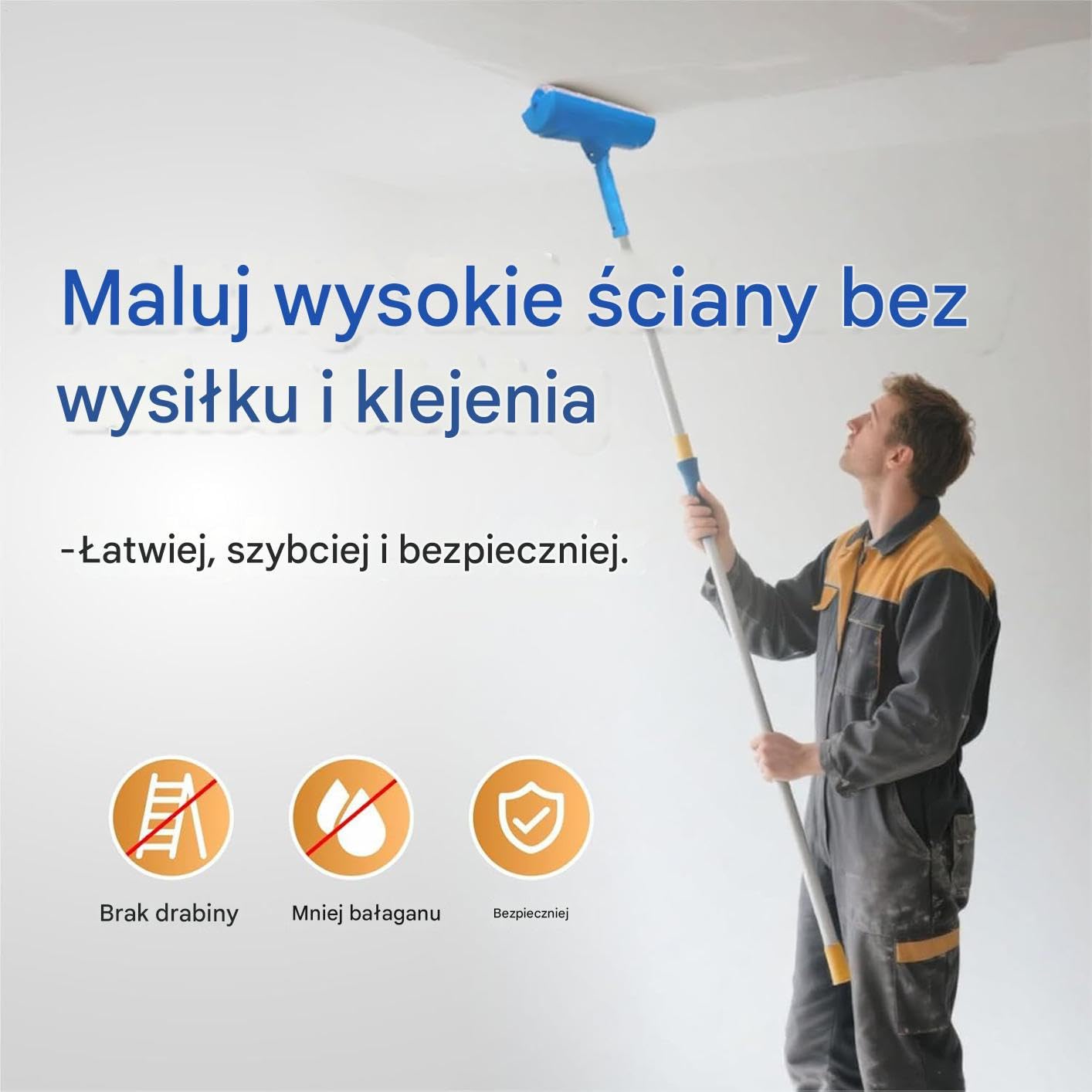 Rouleau de peinture murale en acier inoxydable - 120 x 25 x 4,5 cm - Applicateur de peinture anti-goutte avec pinceau blindé - Outil de peinture lourd pour une pose lisse