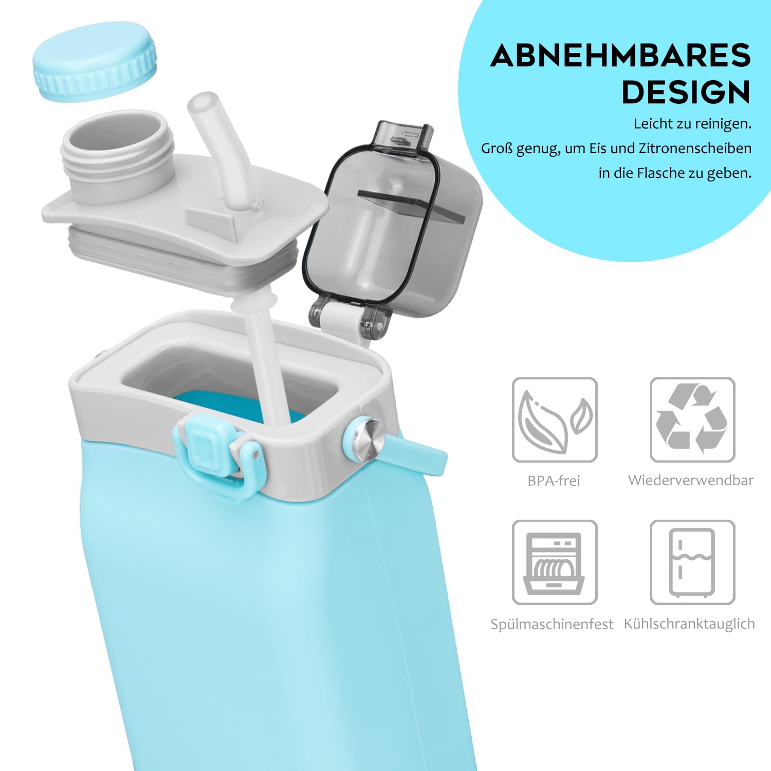 BEAUTAIL Borraccia pieghevole da 584 ml, in silicone, portatile, da viaggio, senza BPA, a prova di perdite, riutilizzabile, per viaggi, campeggio, escursionismo, ciclismo, yoga, sport all'aperto