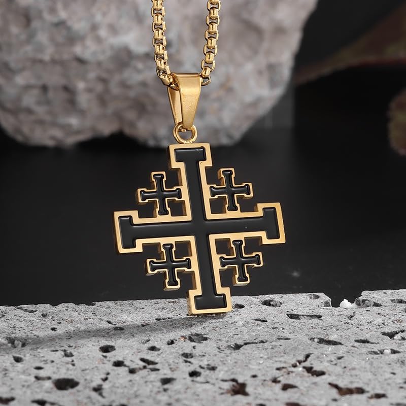 Jerusalem Cross Necklace, Crusader Templar Cross Pendant Necklace, Stainless Steel Cross Biker Necklace for Men Women - Image 5