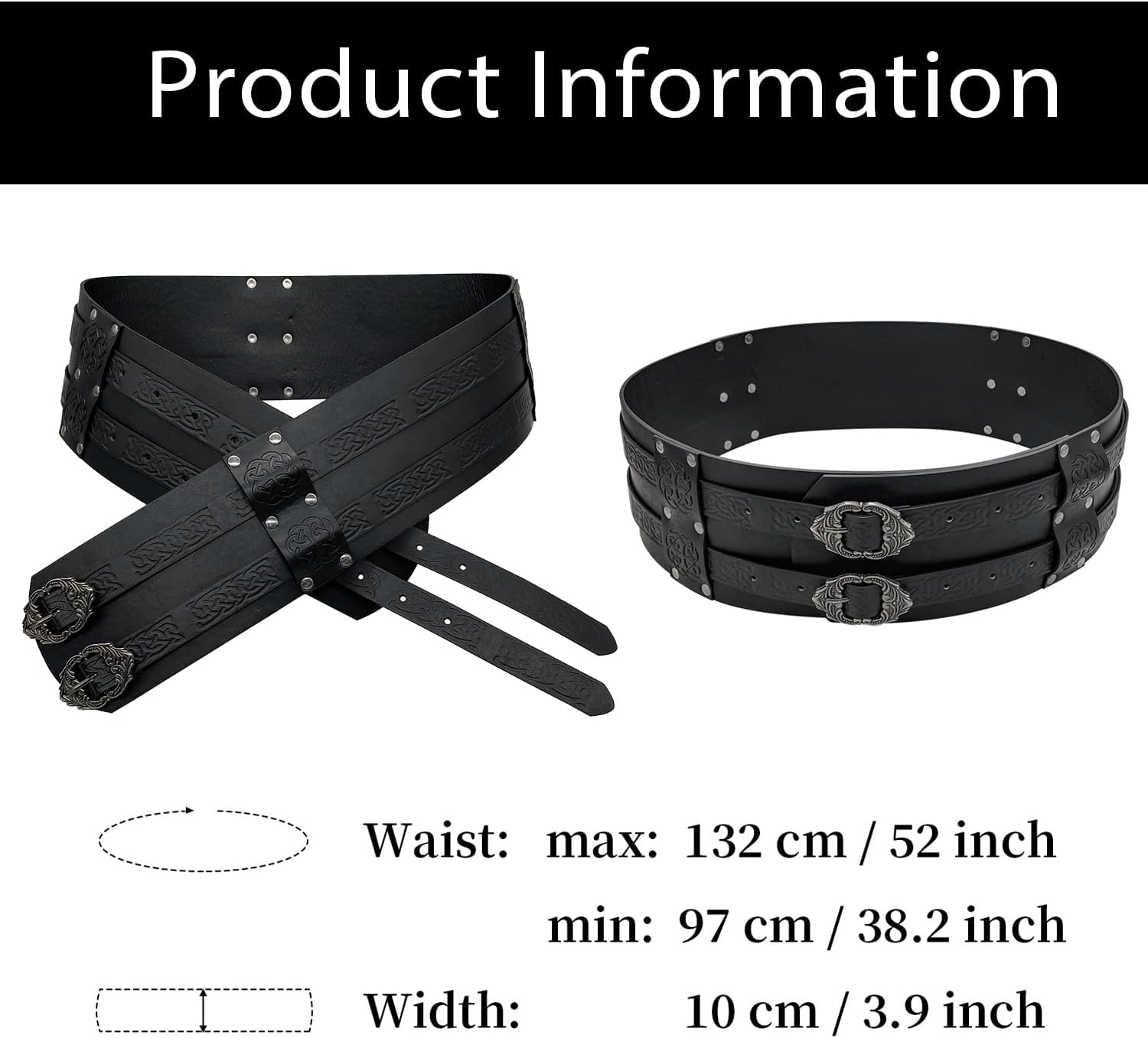 Joukavor Viking Belt Wide Leather Armor Belt Medieval Belt for Men Women LARP - Image 5
