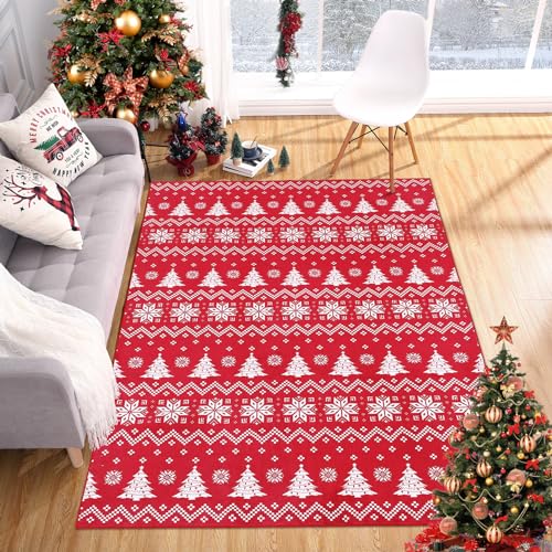 CAROMIO Rugs Christmas Holiday Area Rug Non-Slip Boho Accent Carpet Low Pile Floor Mat Carpet Rug Entrance Door Mat Indoor Outdoor for Hallway Kitchen Living Room 80 * 150 cm