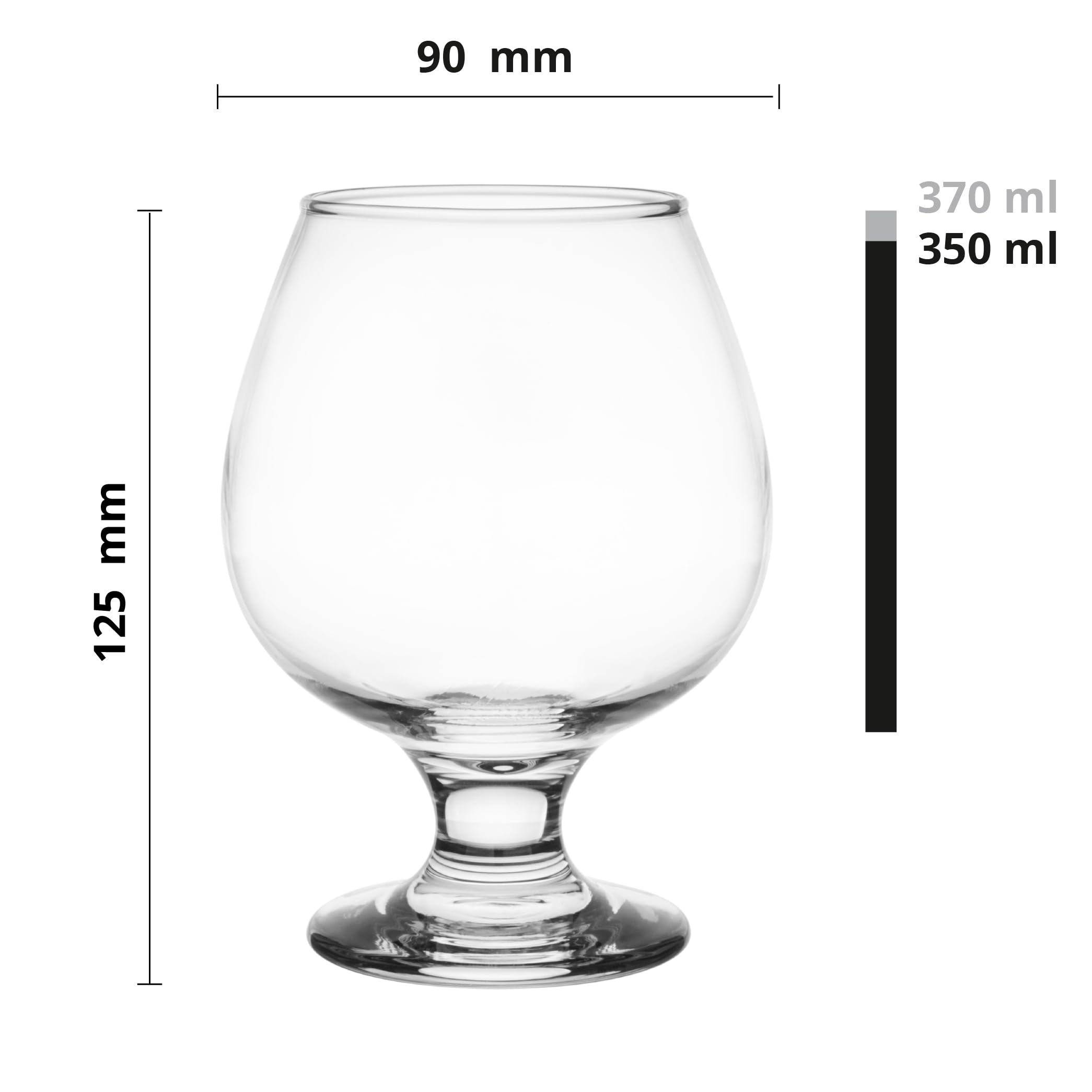 Glasmark KROSNO, Zestaw 6szt. Kieliszków do Koniaku, Brandy, Bourbon, Snifter, 350ml, Wysoki Połysk, Idealne do Domu, Restauracji i Na Przyjęcia