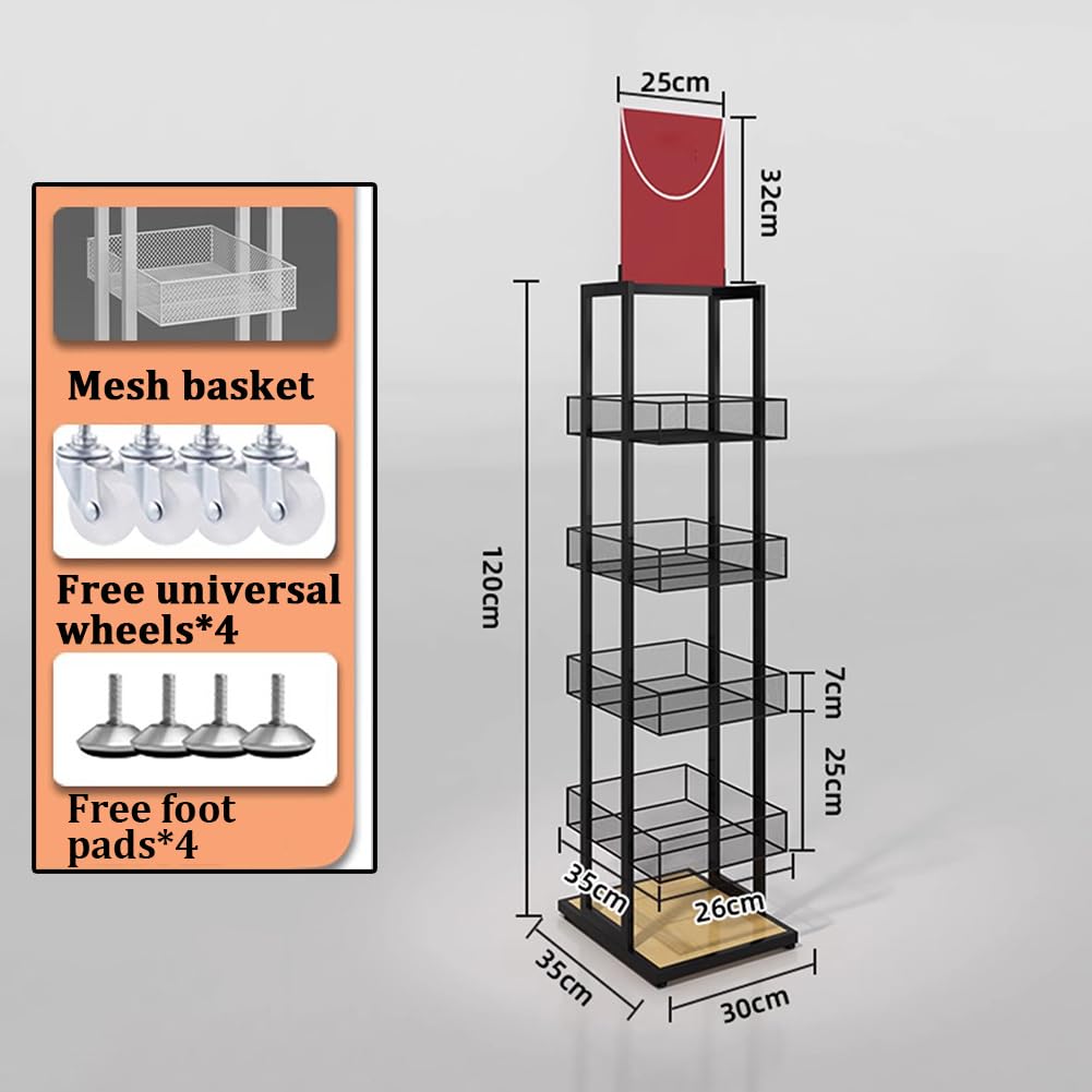 Estante De Exhibición De Dulces con 4 Ruedas, Estante para Bocadillos Y Papas Fritas, Carrito De Metal para Almacenar Alimentos, Carrito De Oficina Y Tienda.,Bl30×w35×h155cm