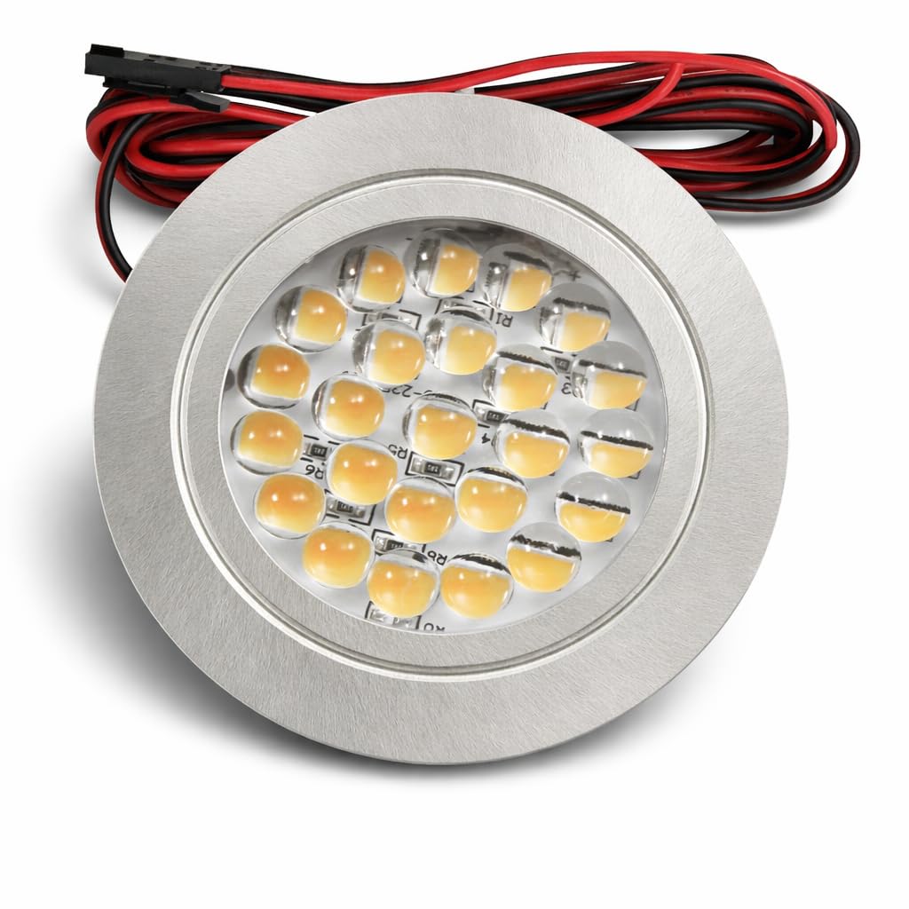 6er Set LED Möbel Einbauleuchten 12V ultra flach 2.4W Einbauleuchten Mira 190lm mit LED Trafo und 230V Zuleitung 3000K Warmweiß Lochausschnitt: 58 bis 60mm Silber Plug and Play Spots Ø=65,5 X 10,7mm
