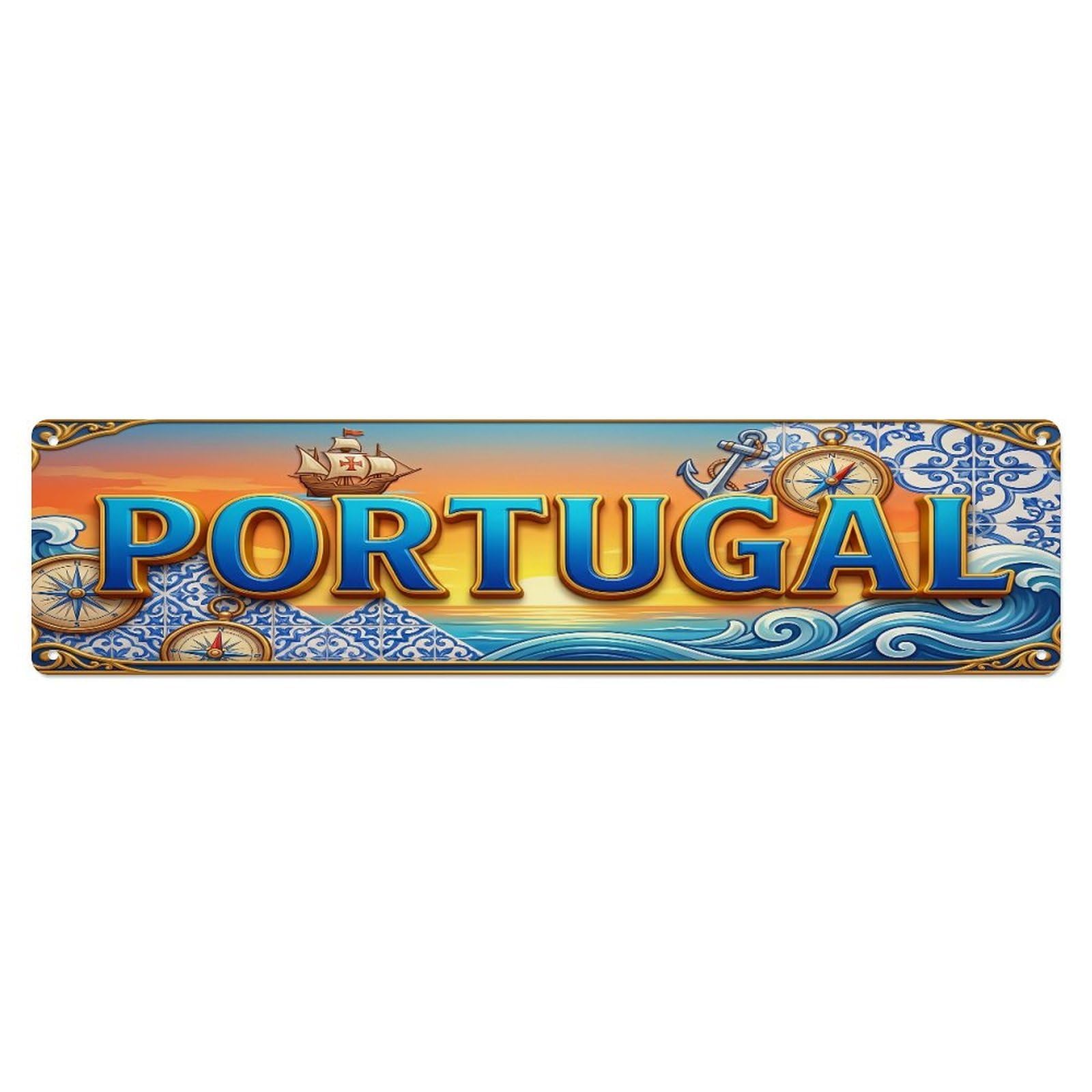 Xanthor Style Metal Tin Sign Vintage Portugal Travel Flag Pattern