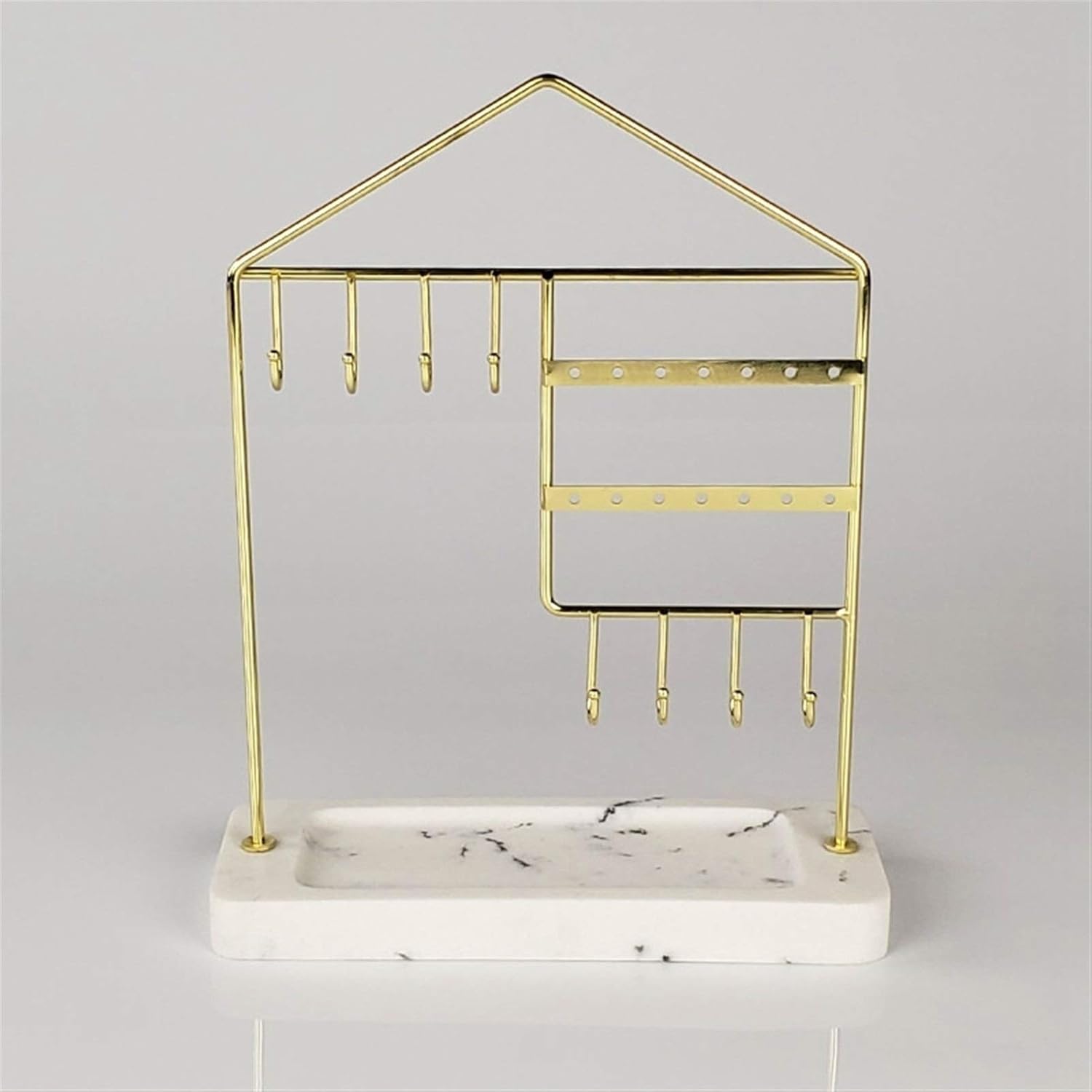 Gold Metal Table Jewelry Holder Necklace Earrings Display Stand with Artificial Marble Base Hanging Organizer Travel Jewelry Box