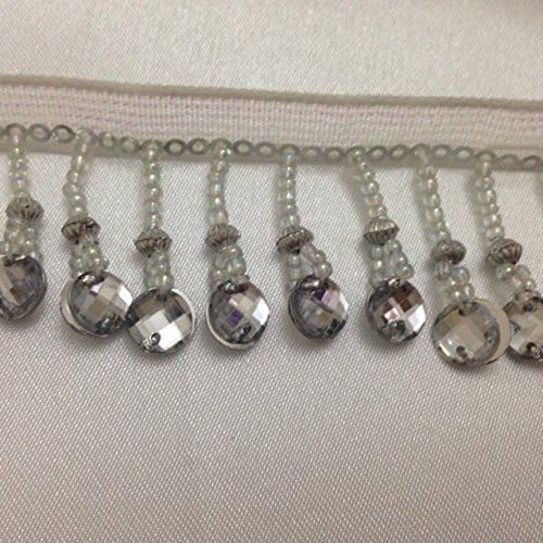Beaded Trim Curtain Blind Bead Fringe Edge Trimming SILVER 1 Yard x 35 mm