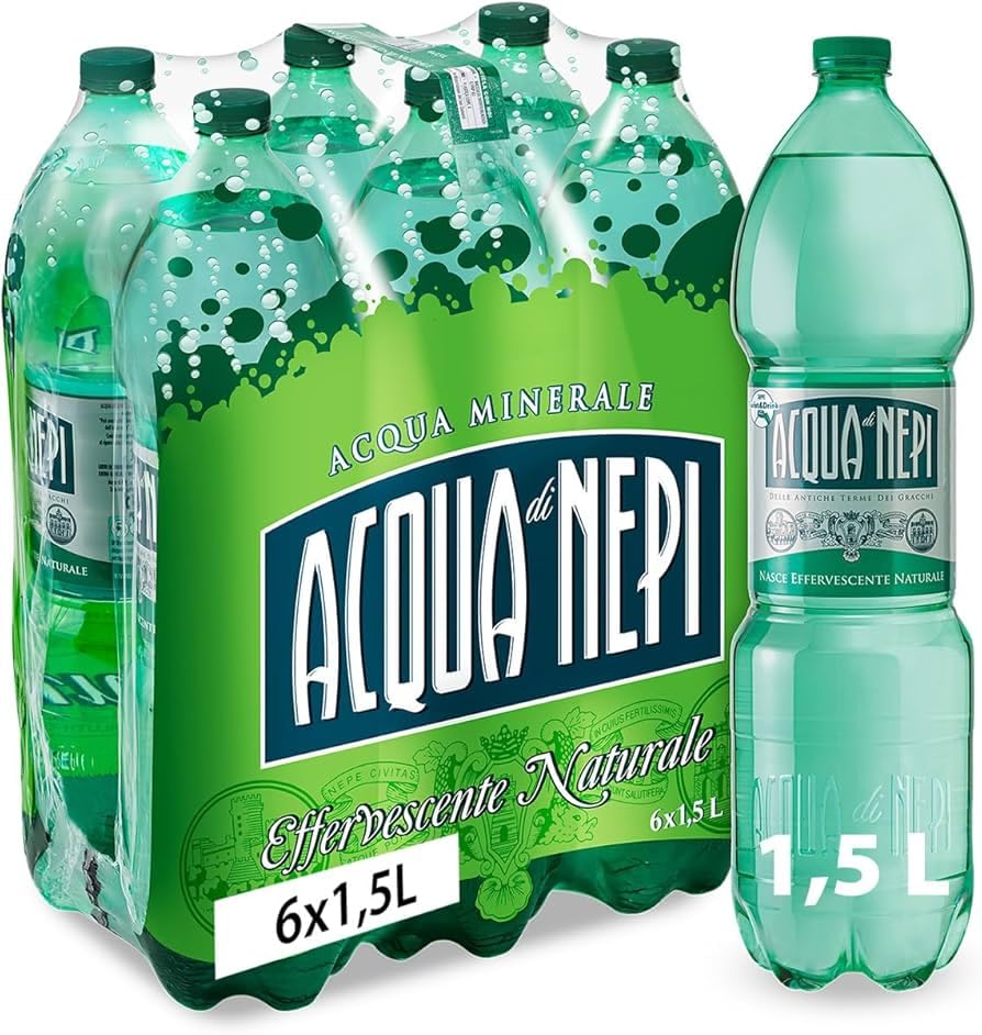 Acqua di Nepi Acqua Effervescente Naturale, Bottiglia PET da 1,5 L, Confezione da 12 Bottiglie