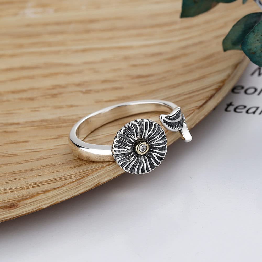 Anello In Argento 925 Da Donna,S925 Sterling Silver Piccole Margherite Anello Anelli Regolabili Retrò Anello Aperto Argento Thumb Ring Eternity Ring Fascino Di Nozze Gioielli Regali Per Uomini Raga
