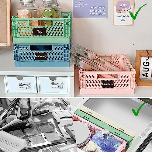Aiuuee 6 Stücke Klappbox Stabil, 4 Stk Große Aufbewahrungskorb Faltbar (20,6x15x8,5CM) & 2 Stk Mini Klappkiste Plastik, Stapelbar Klappkorb Kunststoff Aufbewahrungskiste für Regal Büro Schlafzimmer