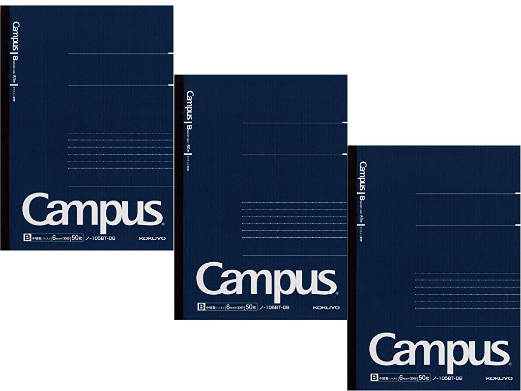 KOKUYO Campus Pre-Dotted Notebook, A5-dotted 6 mm Rule - 30 Lines X 50 Sheets - 100 Pages, Pack of 3 Dark Blue