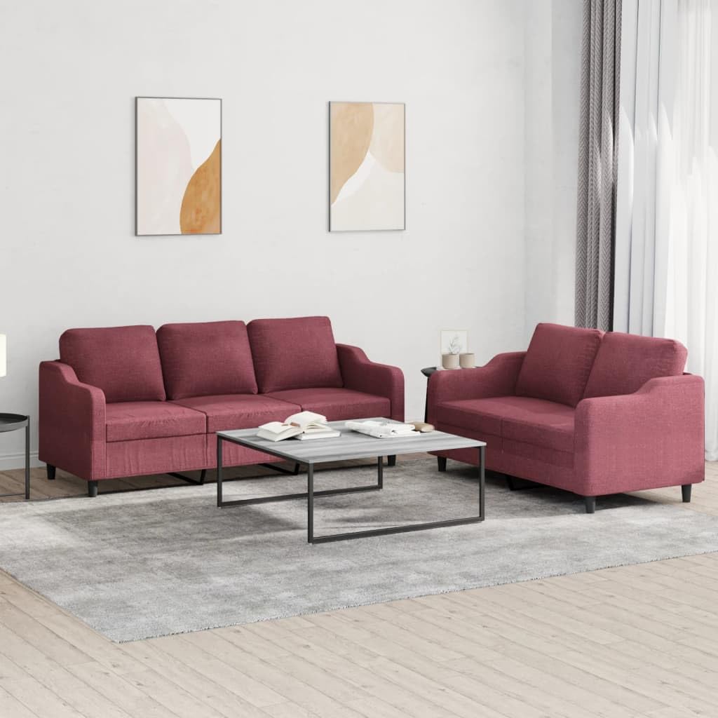 Juego de 2 muebles de sofá, color rojo vino y cojín