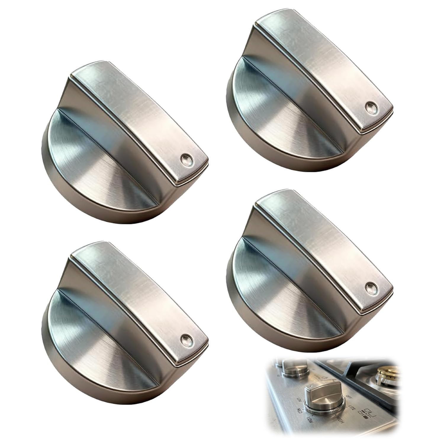 Vextpiratory Silver 4 Pcs Universal Cooker Knobs 6Mm Gas Hob Knobs Replacement For Gas Cooker Stoves (Silver)