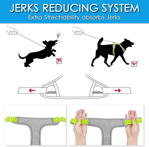 Miniatura 9 de ThinkPet Arnés deportivo transpirable sin tirones con asa, arnés reflectante ajustable para perros medianos y grandes, color verde