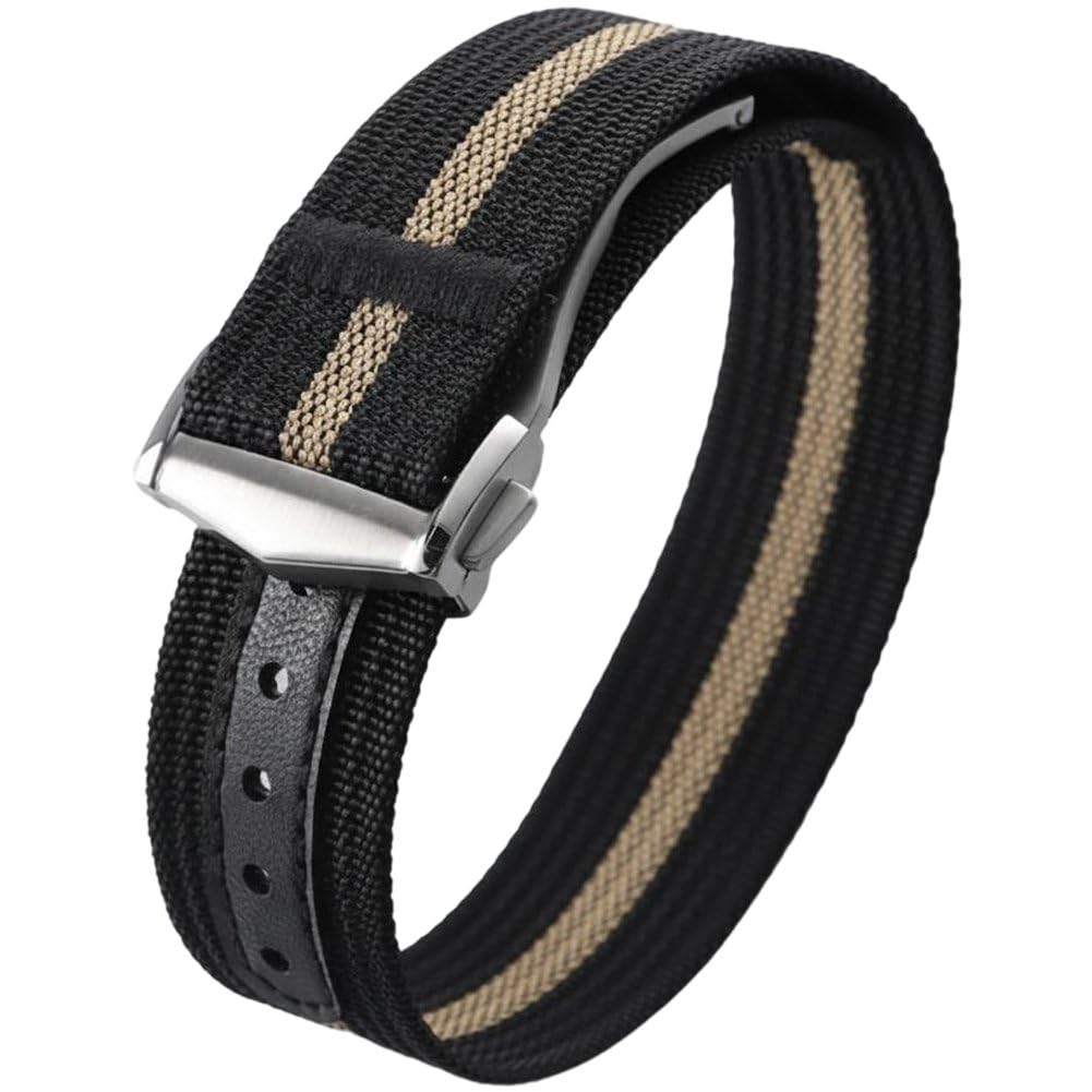 Caeanhi Nylon Ribbed Watch Band with Deployant Folding Clasp Military Quick Release Sport Replacement Wrist Strap with Quick Release Pins for Unisex