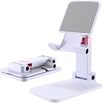 Phone Holder for Desk,Cell Phone Stand Adjustable Cellphone Stand for Desk Tablet Stand Height Angle Adjustable Stand Enhanced Stability (White, 1Pack) | for thick cases; Under 12" Tablets, e-readers; Folds flat; Anti-slip; Weighted base