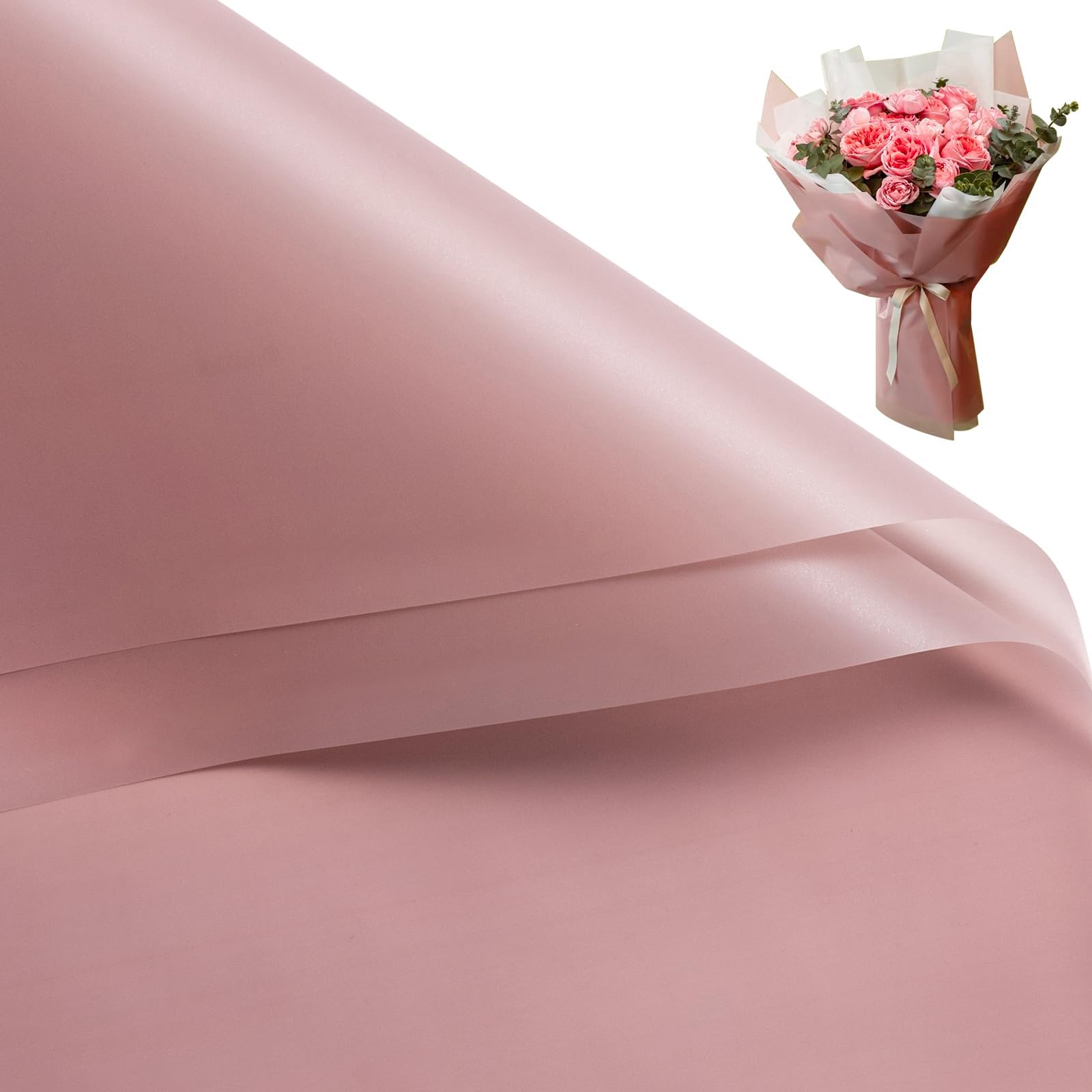 WRAPAHOLIC 20 Sheets Flower Wrapping Paper - 22.4 x 22.4 inch Pure Cameo Brown Waterproof Floral Bouquet Wrapping Paper, Florist Supplies Packaging Paper for Wedding Birthday Gift DIY