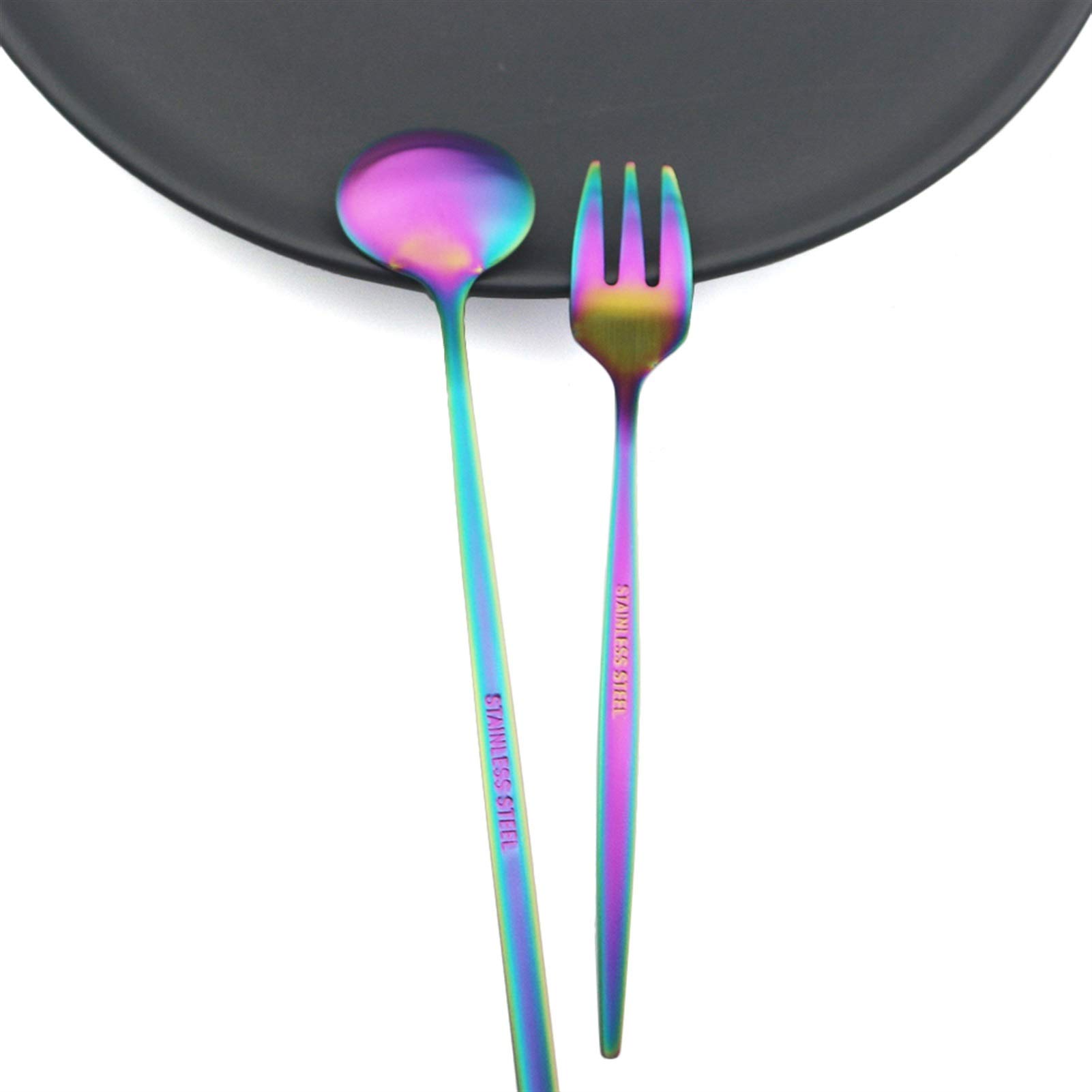 6 unids/set mango largo cubiertos mate acero inoxidable cucharas pulidas agitación agitación helado postre cucharas de té vajilla (Color : Champagne)