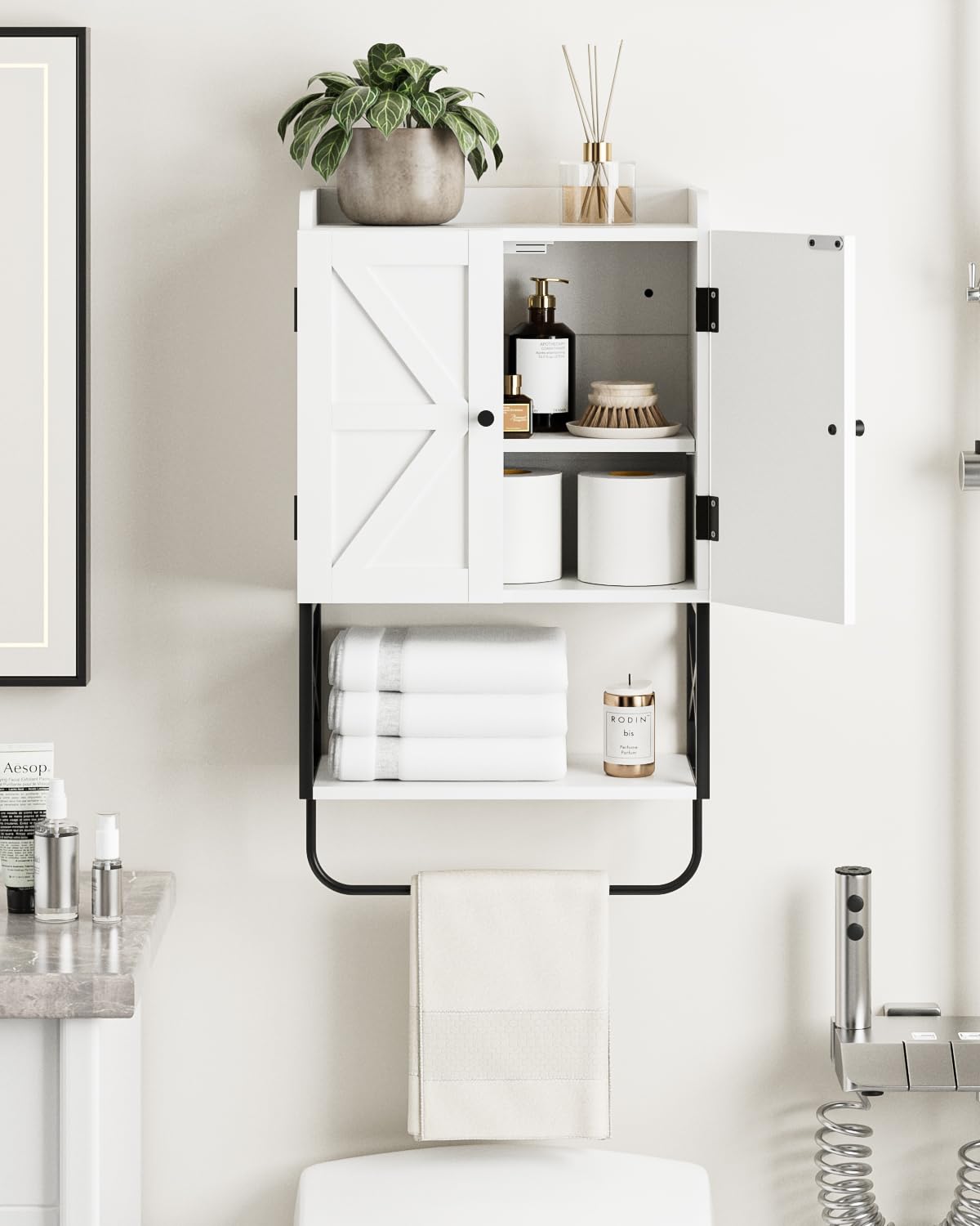 Apetaccat® Bathroom Cabinet Wall Mounted, Wooden Medicine Cupboard with Adjustable Shelves, Space-Saving Wall Storage Unit for Bathroom, Kitchen and Living Room (68.5 x 39 x 18 cm,Countrye White) — image 1