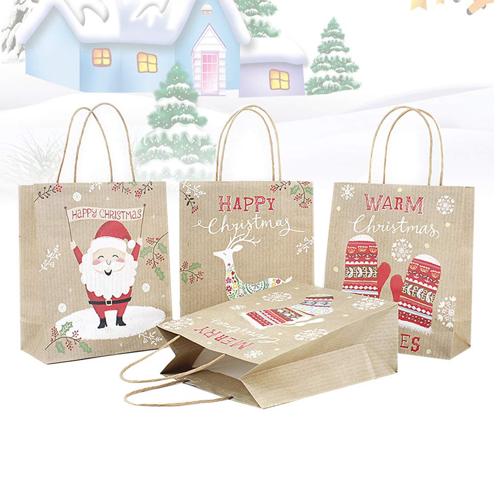 20 Pz Sacchetto in Carta Kraft Decorazione Di Natale Borse Natalizie Borsa Pupazzo Di Neve Borsa Artigianale Natalizia Portatile Sacchetto Di Caramelle