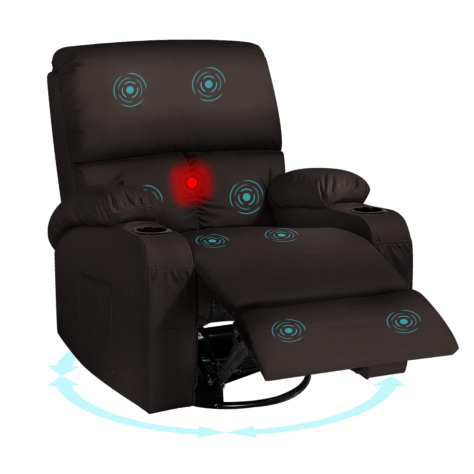 Rocking Recliner Chair, Massage Rocker Recliner Chair with Vibration Massage and Heat,360° Swivel Recliner Chairs, Living Room, Bedroom, Nursery, RV, Brown