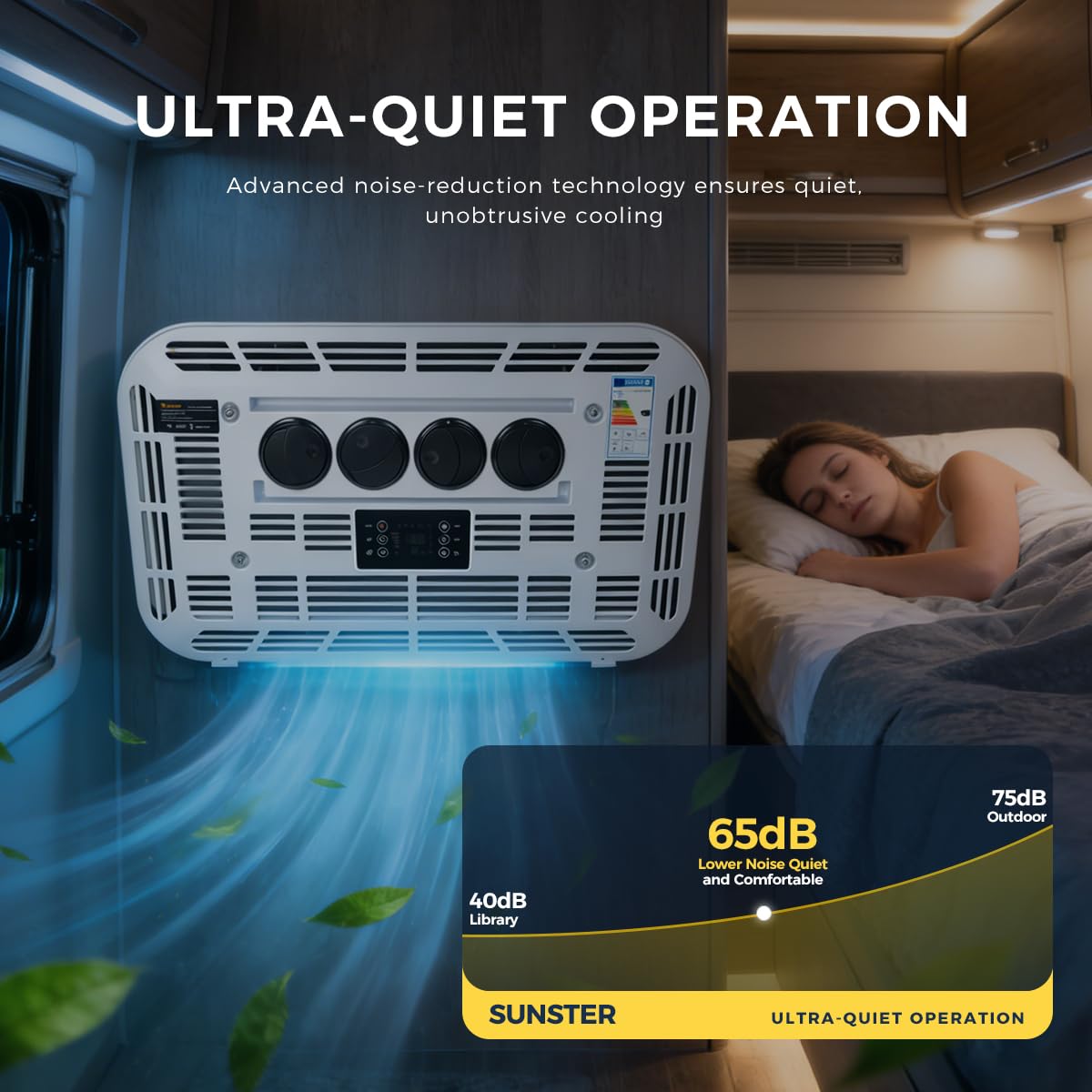 Sunster 12V 6000BTU Klimaanlage Wohnwagen, Dachklimaanlage für Wohnmobil, Effiziente Kühlung, Mehrere Modi, Niederdruckschutz, für PKW RV LKW Camper Bagger