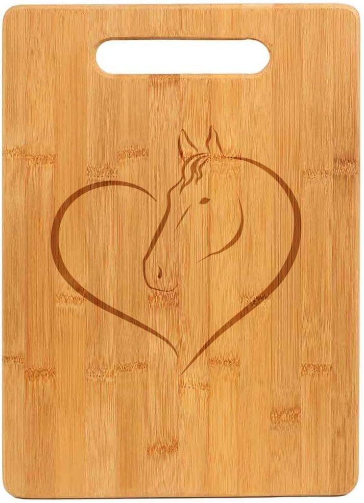 Bamboo Wood Cutting Board Heart Horse
