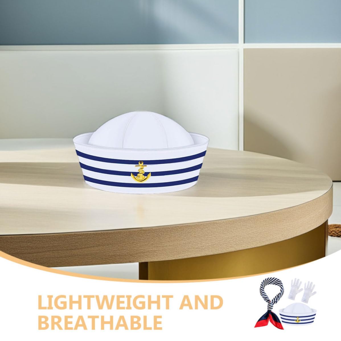 Healeved 5 Set Cappello da Marinaio a Righe Blu Bianche per Uomo,