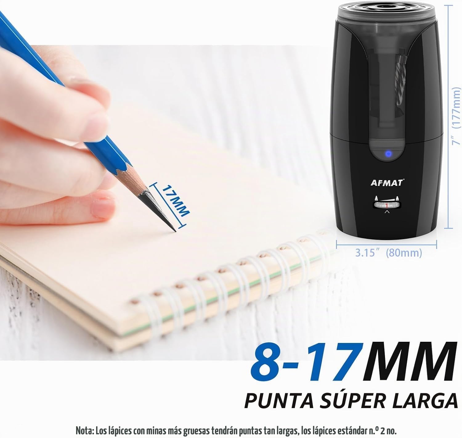 Tamaño de rayo eléctrico de punta larga, recargable con contenedor, 8-17 mm, apagado automático, para lápices de colores de carboncillo φ6-12 mm