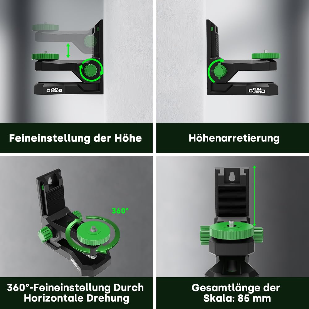 Verstellbare Halterung für Kreuzlinienlaser, 360° verstellbare Basis, multifunktionales magnetisches Drehstativ mit 1/4"-20 Außengewinde, höhenverstellbar