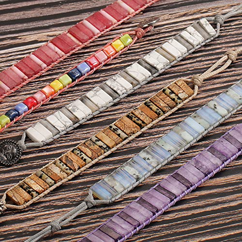 Image of sedmart 7 Chakra Bracelets for Women with Real Stones Leather Wrap Healing Bead Bracelet Women Men Boho Friendship Jewelry