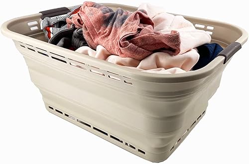 Miniatura 5 de SAMMART Cesta plegable de plástico para la ropa sucia de 42L (11 galones), contenedor de almacenamiento plegable y organizador, tina de lavado