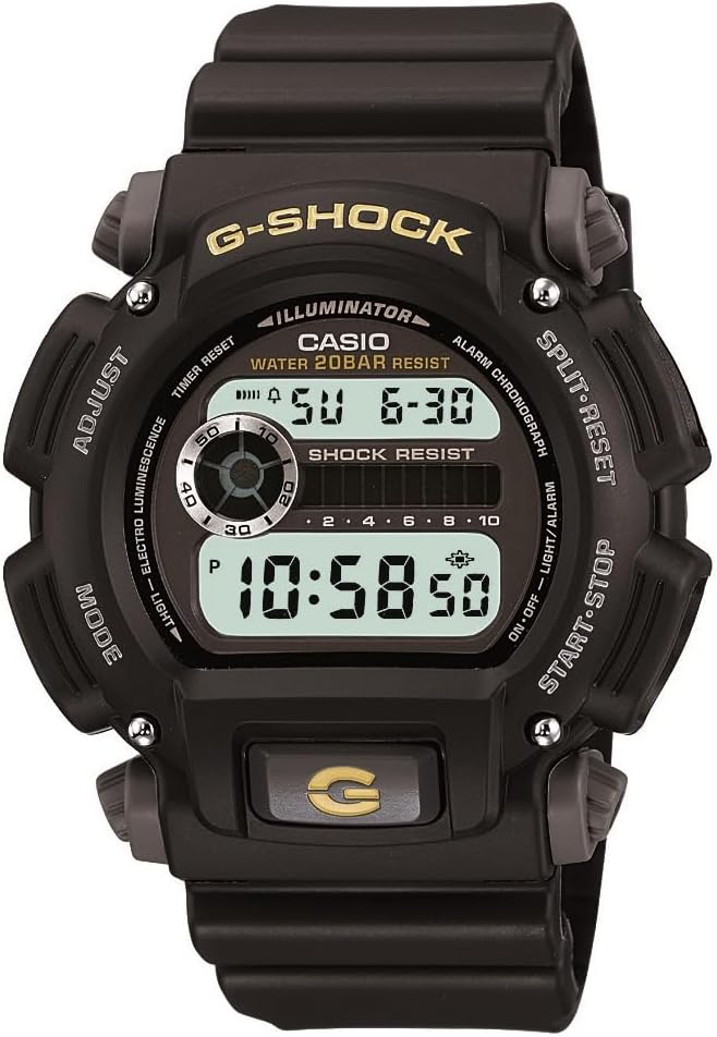Casio DW9052 Series | Men’s Digital Watch | G-SHOCK | Black/Black | 1/100 SEC Stop Watch | Countdown Timer | LED Light | 200M WR | Shock Resistant | Multi Alarm | Auto Calendar | Dual Time | 2 Yr Batt
