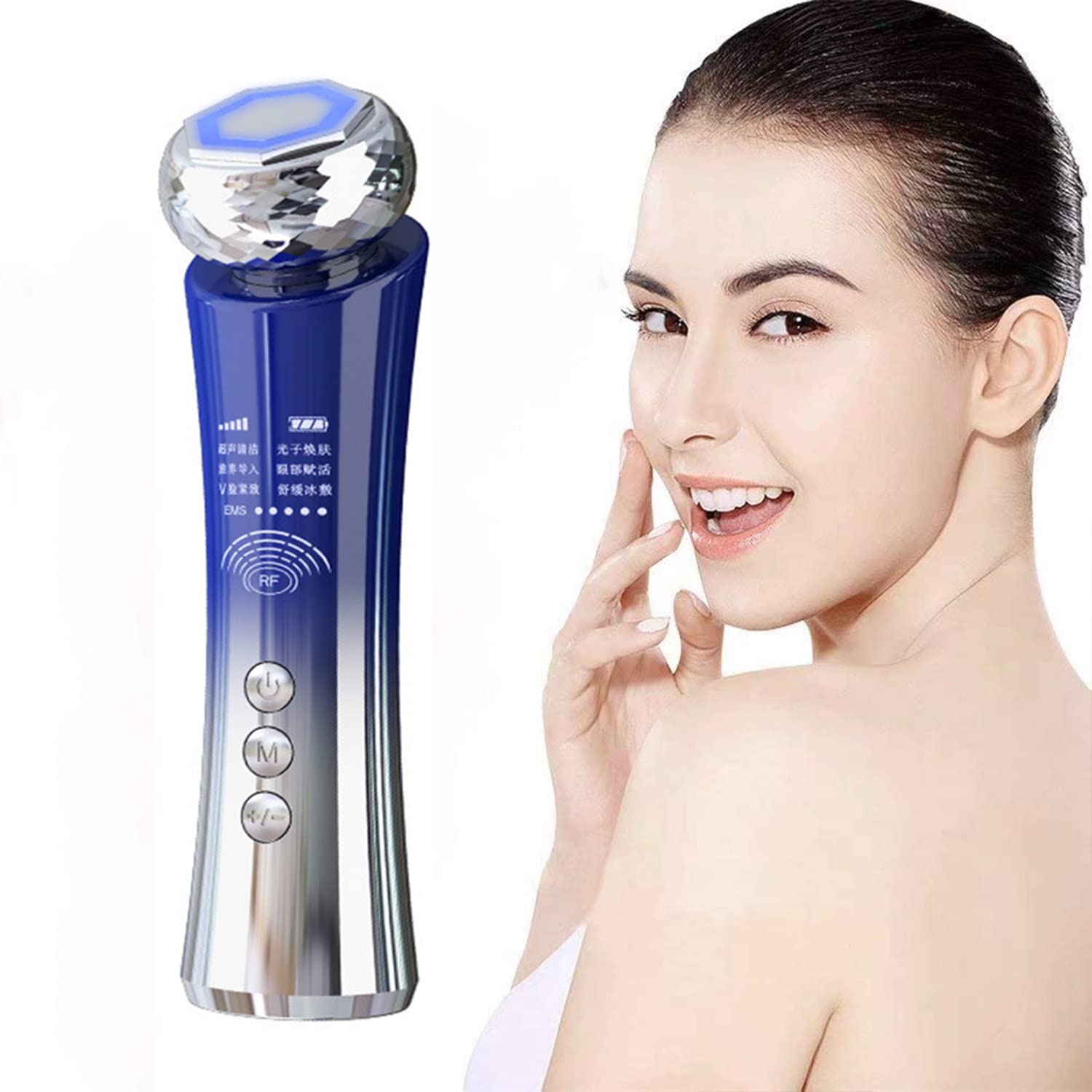 KROSTYRF EMS Facial Massager, RF Device, Photon Rejuvenation Beauty Device, LED Skin Rejuvenation RF Device, Electroporation Facial Lift, Reduce Double Chin. (BLUE)