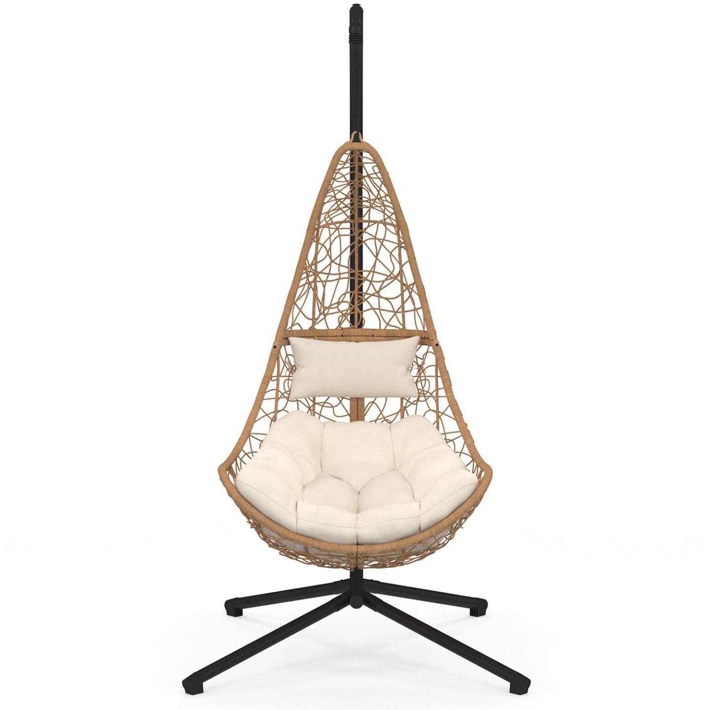 IDMarket - Fauteuil Demi-Lune Suspendu ajouré Effet rotin avec Coussin écru