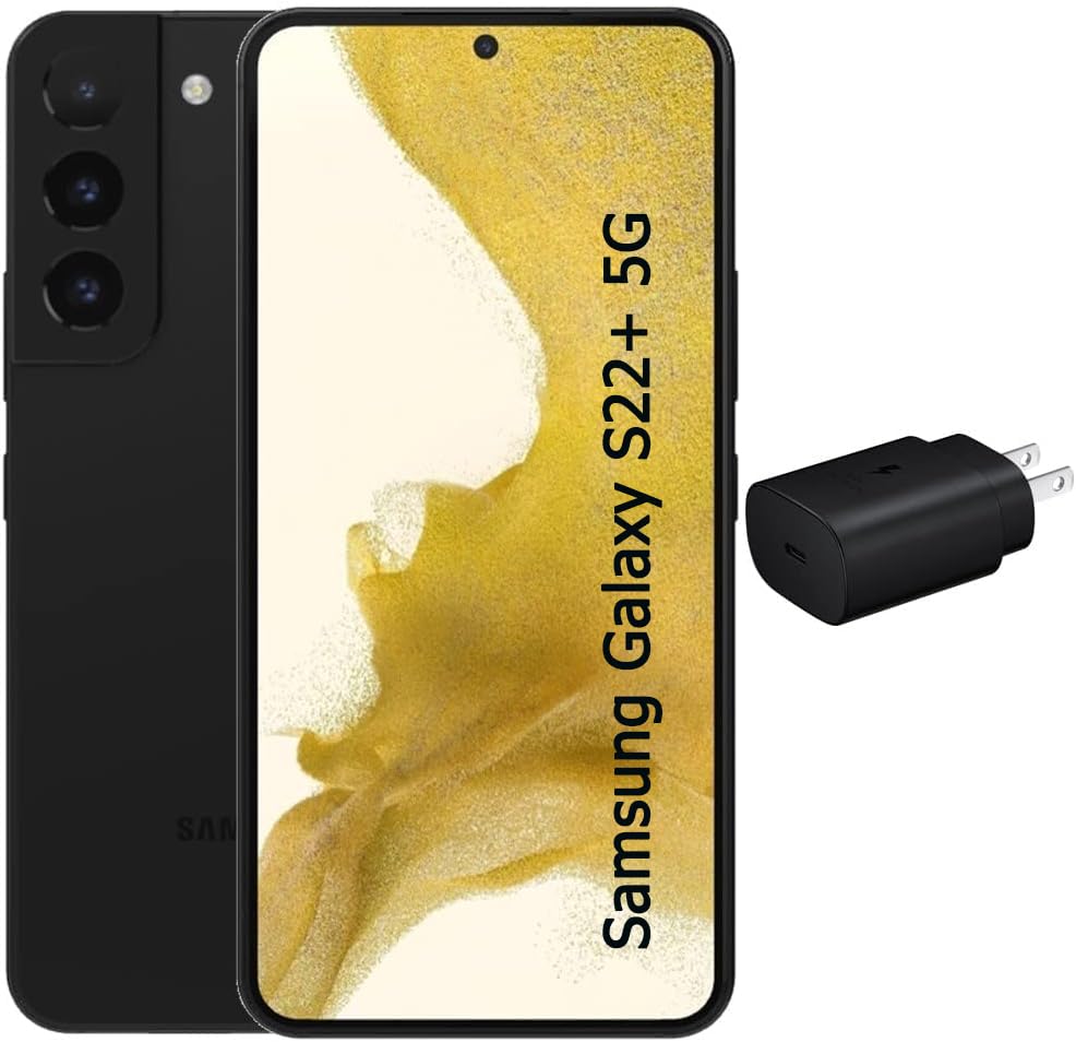 Samsung Galaxy S22+ Plus 5G US Unlocked Smartphone (128GB, 8GB RAM, 6.6' AMOLED Display, 50MP Camera, 4500mAh Battery) - Phantom Black - Used with 25W Fast Charger