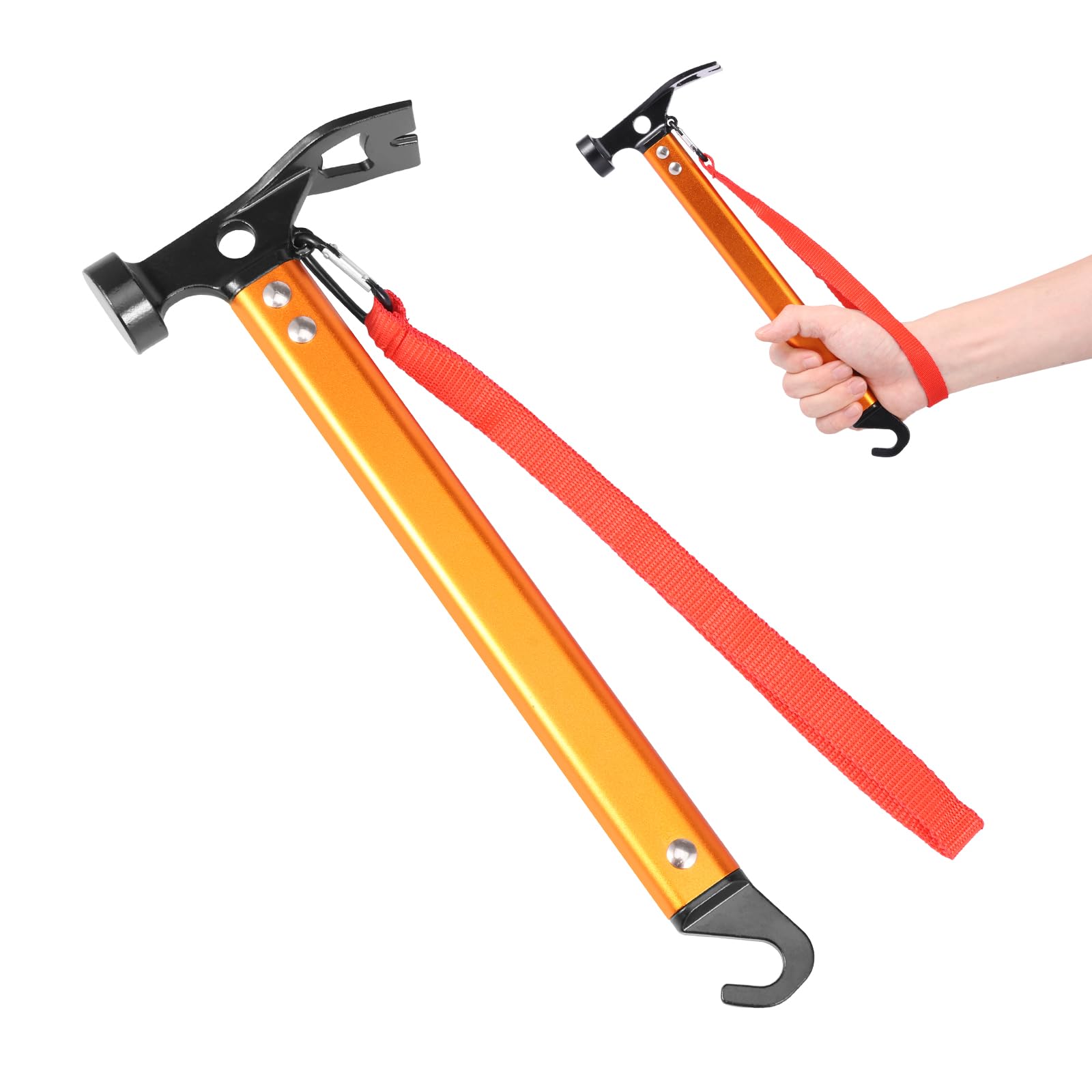 Camping Hammer Zelthammer mit Heringsauszieher Handschlaufe Robuster Zelt Hering Hammer für Zelt, Hartboden, Outdoor(Orange)