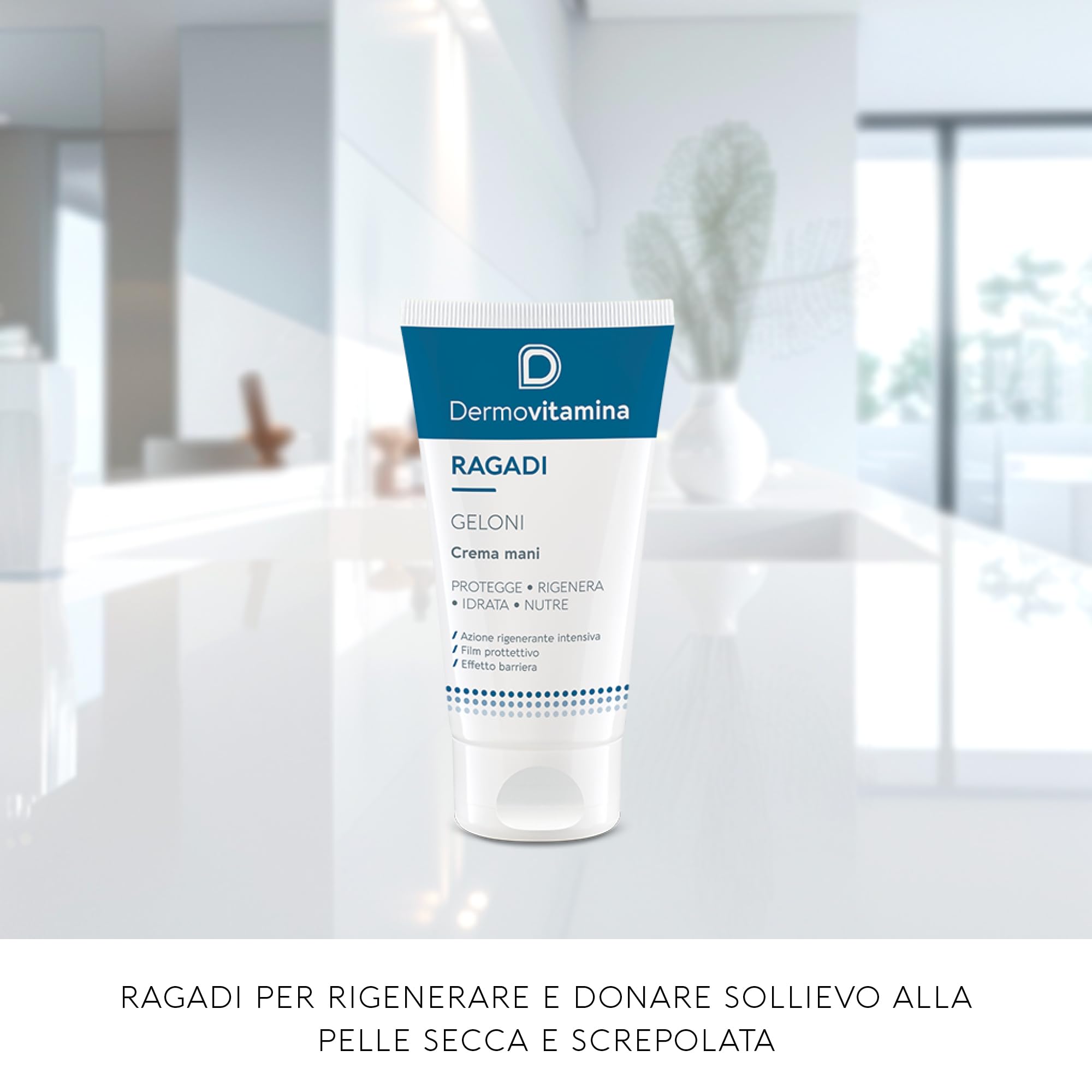 Dermovitamina Ragadi Geloni Crema Mani - Crema Mani Riparatrice - Pelle Secca e Screpolata - Tratta Fissurazioni e Geloni con Pantenolo, Vitamina E e Ceramidi - Assorbimento Veloce - 75 ml
