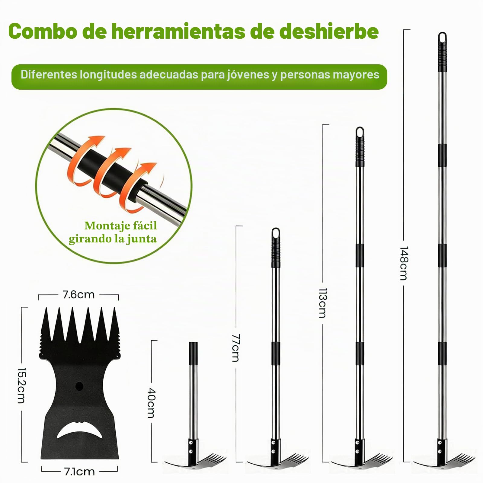 Extractor de Malas Hierbas con Mango Largo de 150 cm, 2 en 1 para Desmalezar Manual, Quitar Malas Hierbas Jardin Mango Largo,para Patio, césped, terraza, jardín