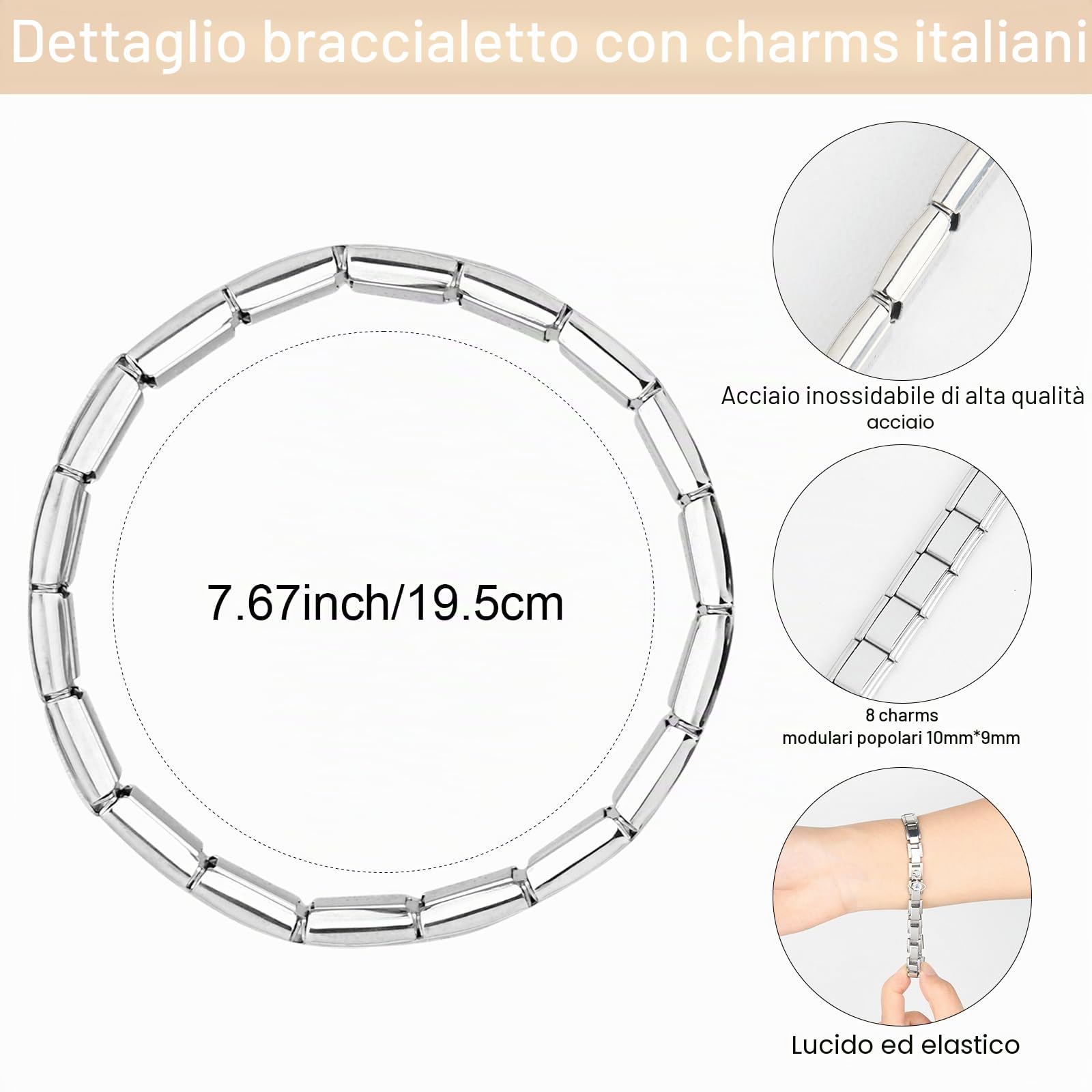 Johiux Italian Charm Bracciale da donna, con charm italiano, in stile italiano, con 5 ciondoli italiani, regalo per donne, fidanzate, regali personalizzati